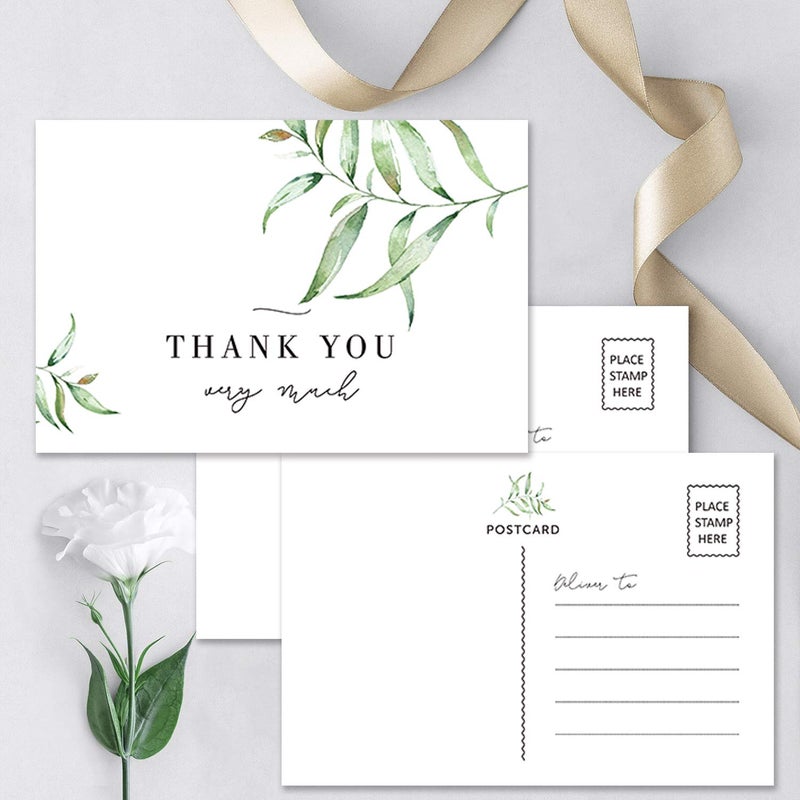 Giftideaworkshop 50 بطاقة شكر خضراء، بطاقات شكر لحفل الزفاف، حفل توديع العزوبية، حفل استقبال المولود، عيد الميلاد، الأعمال، بطاقات بريدية فارغة، 4x6 بوصة. - Image 4